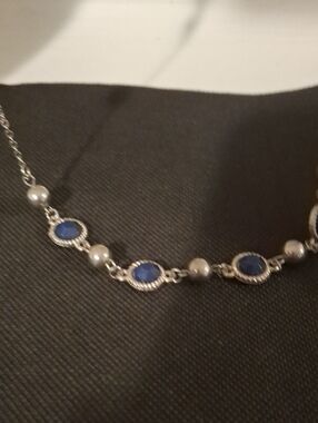 Sterling-Style Blue Stone Station Necklace